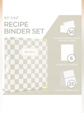 Checkerboard Recipe Binder - Cream & Gold
